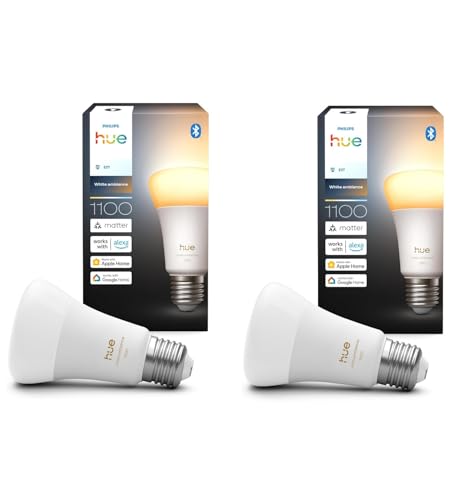 Philips Hue Bundle - 2X White Ambiance 1100 A60 E27 Smart Bulbs | Dimmable LED, Warm to Cool Light, App & Voice Control, Works with Alexa, Google Home & Apple HomeKit