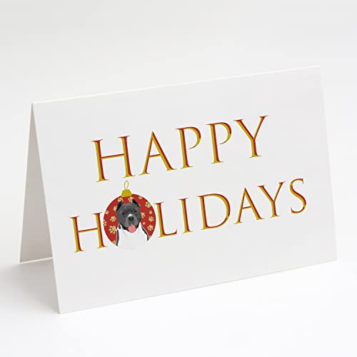 Caroline's Treasures CK9289GCA7P Pit Bull Blue #7 Happy Holidays Greeting Cards and Envelopes Pack of 8 Blank Cards with Envelopes Whimsical A7 Size 5x7 Blank Note Cards
