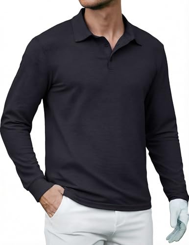 Mens’s Athletic Long Sleeve Polo Shirts UPF 50+ Sun Protection Golf Polos Lightweight Summer Quick...