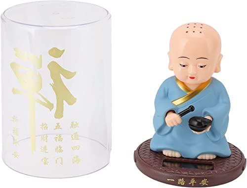 Image of AUGEN Small Buddhist Monk Solar Ornaments, Automatic Nodding Lucky Meaning Light Energy Sensing Eco Friendly Solar Buddhist Monk Statue Decoration for Home Car Dashboard (Pack of 1)(C, Blue)