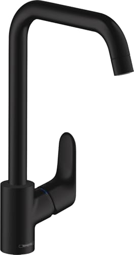 hansgrohe Küchenarmatur Focus M41 (Wasserhahn Küche ohne Schlauchbox, 360° schwenkbar, hoher Komfort-Auslauf 260mm, Standardanschlüsse) Mattschwarz
