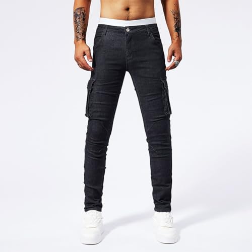 Jeans Pants Trousers Denim Stretch Slim Fit Workwear with Multiple Pockets Trendy Street Casual Tapered Small Leg for Men2