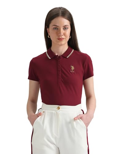 Image of U.S. Polo ASSN. Women Cotton Solid Regular Fit Polo Shirt