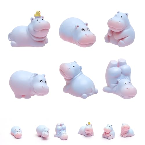 TNSLAND 6PCS Mini Figurines Hippopotame Voiture, Décoration Voiture Hippopotame en Résine Mignonne, Accessoires Intérieurs Auto Tableau de Bord, Figurines...