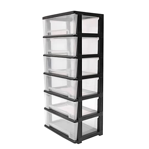 Carrito de almacenamiento con ruedas de 6 cajones, cómoda vertical y utilidad para armario, sala de estar, dormitorio, pasillo, dormitorio, torre de almacenamiento de plástico, 19.7 x 13 x 43 pulgadas