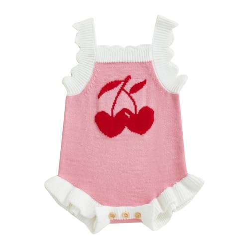 Baby Girl Knit Romper Fashionable Christmas Tree and Letter Embroidery Square Neck Sleeveless Ruffled Jumpsuit Xmas
