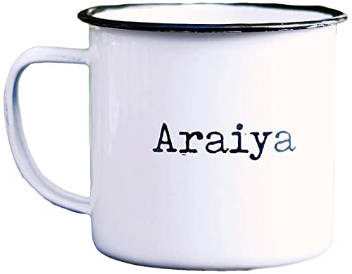 eBuyGB Personalised Metal Enamel Mug with Custom Name, White 380 ml Laser Engraved Tin Tea Cup, Camping, Fishing, Outdoor Mug