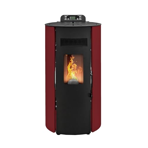 STUFE A PELLET ITALIA Boston 9 KW | Pelletöfen Effizienz 91% Heizt 80m² Autonomie 21 Std. Programmierbar 5 Geschwindigkeiten und Leistungsstufen 24 M Garantie Rot