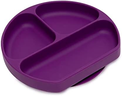 Bumkins Grip Dish, Suction Plate, Divided Baby-Led Weaning Plate, BPA Free, Microwave/Dishwasher/Freezer Safe, 100% Silicone, Light Blue