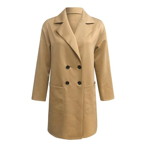 Womens Blazers Business Casual Double Breasted Notch Lapel Long Pea Coat Loose Fit Winter Trench Coat Outwear3
