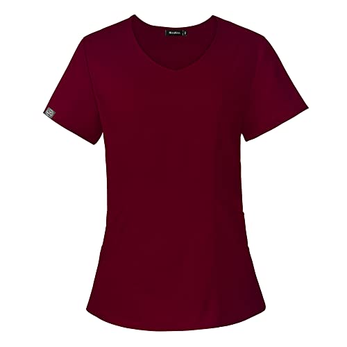 niaahinn Women Scrubs Top Workwear with Classic V-Neck Professionals Women?s Medical Scrub Tee (Burgundy,L,Large)