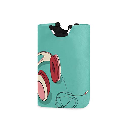 Wäschesammler Wäschekorb Faltbarer Aufbewahrungskorb,Indie Cool Pink Retro Kopfhörer drucken,Wäschesack - Wäschekörbe - Laundry Baskets