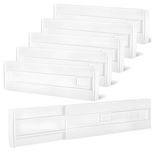 MARIHOME 6 Stück Schubladenteiler Verstellbare, Schubladentrenner(28.5-50cm,Höhe 8cm) Schubladen Organizer Trenner Kunststoff Schubladentrenner für Küchenspeicher, Schlafzimmer, Kommode -Weiß