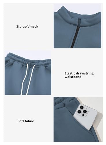 Aleumdr Women 2 Piece Outfits Sweatsuit Oversized Half Zip Pullover Long Sleeve Sweatshirt Jogger Pants Set with Pockets4