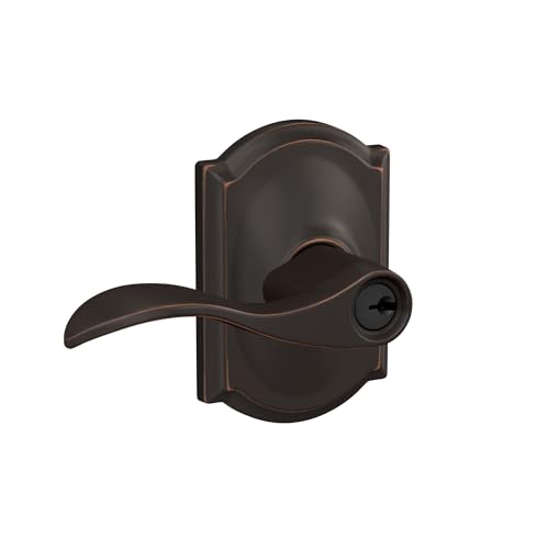 Image of Schlage F51A ACC 716 CAM Accent Door Lever with Camelot Trim, Keyed Entry Lock, Aged Bronze