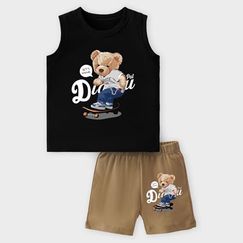 Image of TS LAVI TAVI Baby Cotton Clothing Set | Sleeveless T-Shirt & Shorts Combo | Summer Wear for Boys & Girls | Soft Breathable Fabric | Multicolor Pack of 3