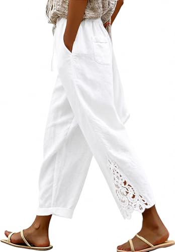 Pantalon fluide femme taille haute lin et lyocell d'été aéré et décontracté