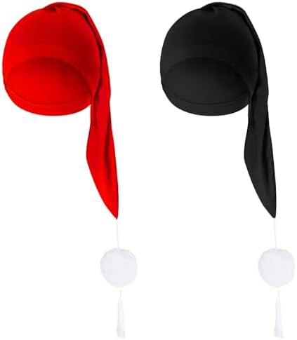 2pcs Men's Night Sleeping Cap Adjustable Pajama Cap with Pom Ball and Tassel Women Daily Use