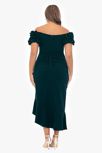 Image of Xscape Womens Off The Shoulder Ruffle Sleeve Midi Dress (Plus) Special Occasion Dress