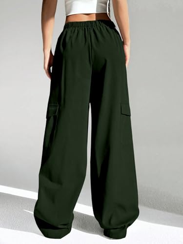 Image of GRECIILOOKS Cargo Pants For Woman | Trousers For Womans |High Waist Cotton Trouser for Women - Flared Parachute Pants with Side Pockets |Womens Cargo Pant | Elegant for College & Events (Available in Plus Size)
