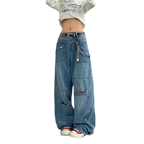 Gothic Jeans Women's Hip-hop Street Fashion Design Jeans Couple Casual Loose Straight Pants
