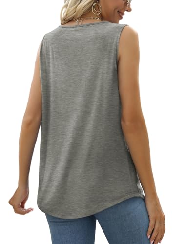 Image of Saloogoe Summer Tank Tops for Women Loose Fit Pleated Tunics Scoop Neck Sleeveless Lace Tops Curved Hem Flowy