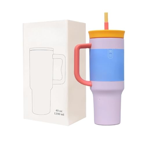 Image of Travel Mug 40oz with Straw & Handle | Leakproof Lid, BPA-Free Large Tumbler for Driving, Office, Fitness & Outdoor Use (Misty Rose, 1200 ml)