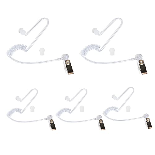 UAYESOK Replacement Air Acoustic Tube Walkie Talkie Coiled Audio Tube with In-Ear Mushroom Earbuds Ear Tips for Motorola Kenwood Baofeng Icom Security Two Way Radio Headsets Accessories (5 Pack)