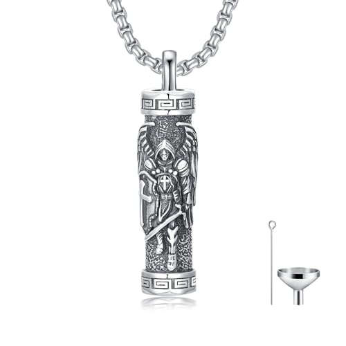 WINNICACA Saint Urn Necklace for Men Women, 925 Silver Sterling Religion Urn Pendant Cremation Jewelry for Ashes Necklace Memorial Keepsake Jewelry Gifts for Men Father Son