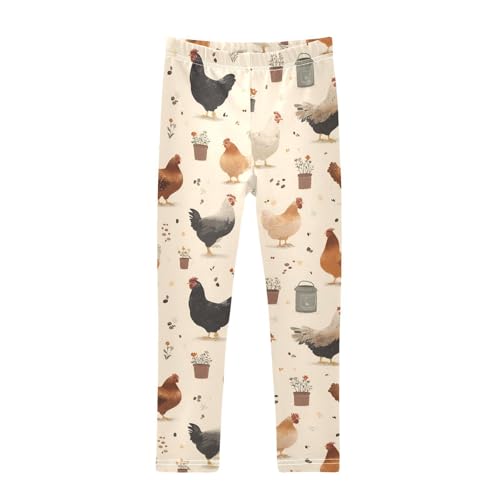 Chicken Flower Pot Girls Leggings Ultra Soft Compression Yoga Gym Pants for Kids 4-10T