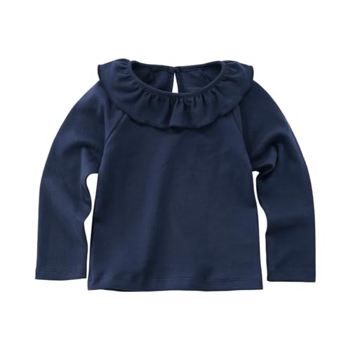Little Girls Ruffle Collar T-Shirt Children Cotton Soild Color Long Sleeve Blouse Tee Tops 2-7 Years
