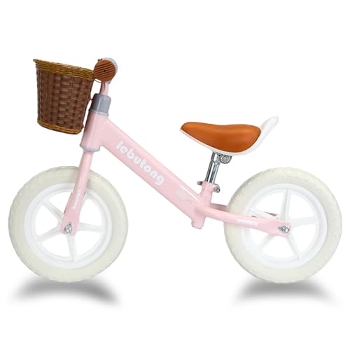 Litex ペダルなし自転車 キックバイク 乗用玩具 シンプル おしゃれ 乗り物 お祝い プレゼント 男の子 女の子 子どもの日 誕生日 プレゼント (バスケット付きピンク)