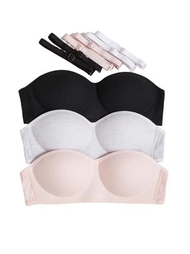 OYOANGLE Girl's Training Bras Padded Bralette with Adjustable Detachable Strap Strapless Bandeau Bra