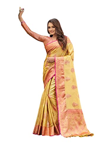 Sari indien organza femme vêtement traditionnel musulman jaune 2755