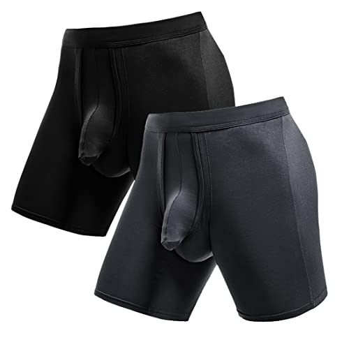 Ouruikia Men's Underwear Boxer Briefs Anti-Chafing Long Leg Modern Long Leg Boxers Tagless Boxer Briefs Separate Pouch