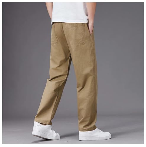 Casual Pants Men Elastic Waist Straight Leg Fit Trousers Male Loose Cotton Work Wear Pant4