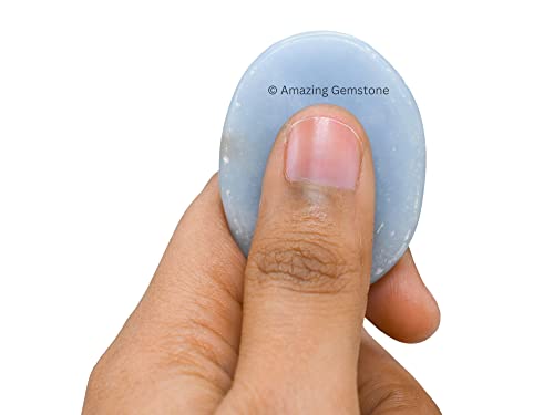 Image of Amazing Gemstone Angelite Worry Stone Crystals & Healing Stones - Worry Stones for Stress Relief Gifts - Piedra Crystal Fidget for Meditation, Relaxation - Unique Stocking Stuffers and Gifts