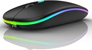 Wireless Bluetooth LED Mouse Rechargeable – Silent Slim Ergonomic RGB Mouse for Laptop, PC, Tablet – Dual Mode 2.4G & Bluetooth, Type-C Charging – Black