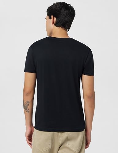 Image of Jack & Jones Men's Typography Printed Round Neck Short Sleeves Cotton Slim Fit Letter Print T-Shirt