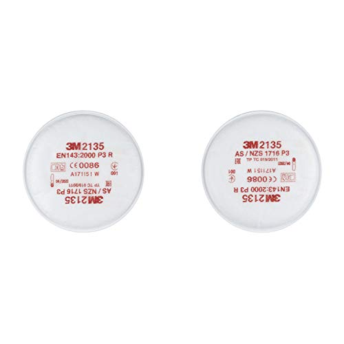 3M Filtr cząstek stałych – filtr drobnego pyłu z poziomem ochrony P3 do masek respiracyjnych 3M – 1 para filtrów P3 z innowacyjną technologią filtra 2135PRO1, biały