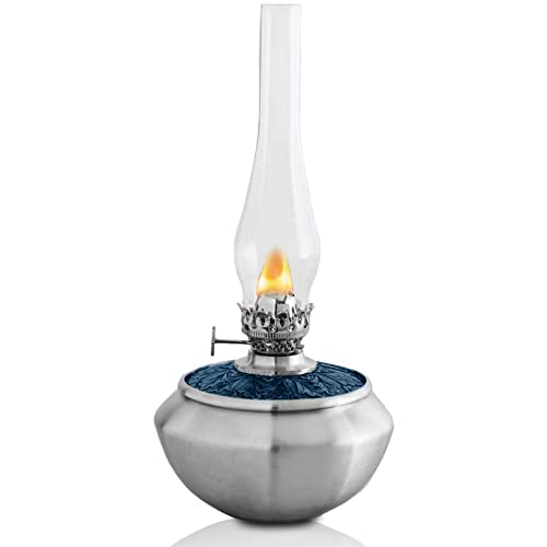 Danforth Pewter Leaf Medallion Oil Lamp (Blue)