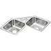 Elkay DE217323 DAYTON Equal Double Bowl Corner Sink 3 Faucet Holes Elite Satin