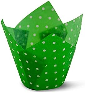 Polka Dot Green Tulip Baking Cups Cupcake Liners Muffin Liners Greaseproof Paper (100, Polka Green)