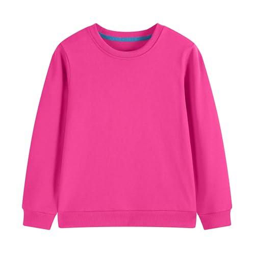 Lesteco Unisex Kids Crewneck Sweatshirt Toddler Long Sleeve Tops Medium Weight Fall Pullovers for Boys and Girls 2-14 Years Hot Pink