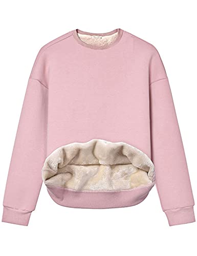 Yeokou Womens Winter Crewneck Sweatshirt Sherpa Fleece Warm Heavyweight Pullovers(Pink-L)