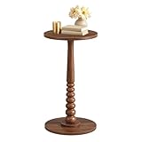 VASAGLE MARIEL Collection - Round Side Table, Small Drink End Table for Small Spaces, Accent Nightstand, Solid Wood Leg, Mid-Century Modern, for Living Room Bedroom, Chestnut Walnut LET293KX01
