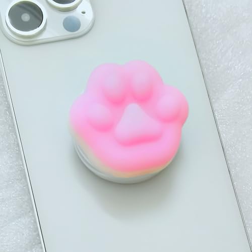 Cute Soft Gel Squishy Phone Grip Squeezeable Phone Grip Kawaii 3D Pink Paw Phone Holder Stand Compatible with iPhone and Kindle Phone Charm and Accessories for Women