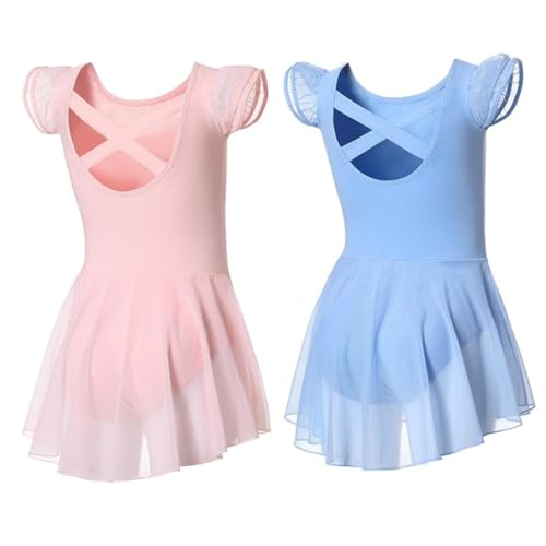 Image of DIPUG Ballet Leotards for Girls Ballet Leotard with Skirt Toddler Dance Leotards Flutter Sleeve and Criss-Cross Back