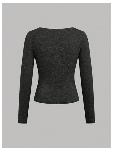 SOLY HUX Girl's 3 Piece T Shirt Square Neck Long Sleeve Ruched Tee Slim Fitted Basic Tops4