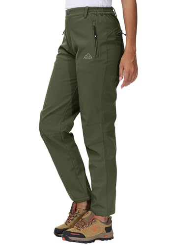 YSENTO Damen Softshellhose Winter Wanderhose Skihose wasserdichte Warm Gefüttert Thermohose Outdoorhose Trekkinghose(Grün,L)